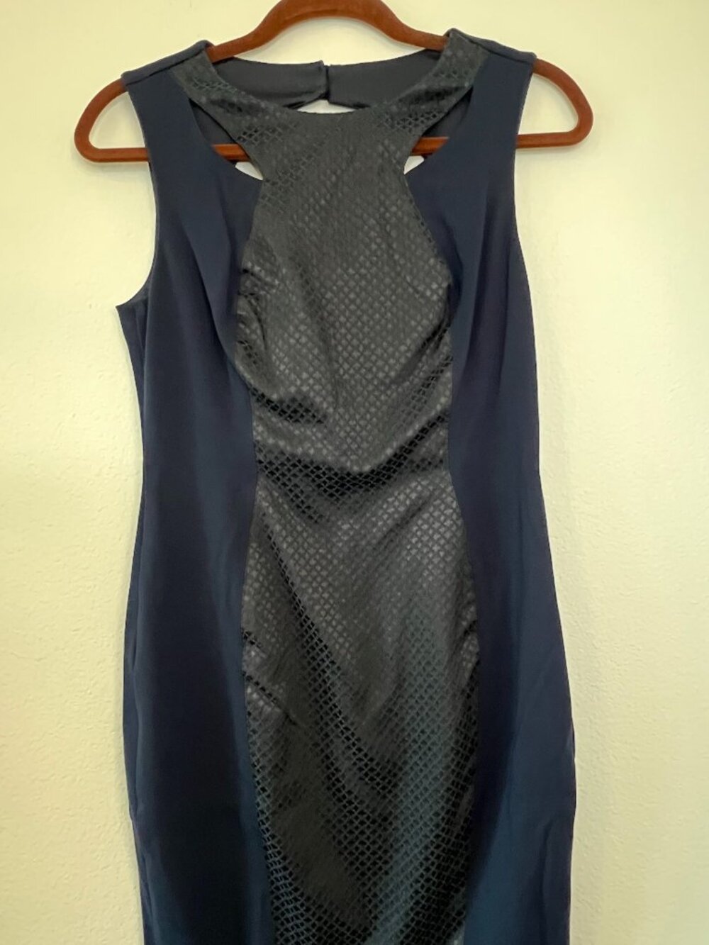 Y2K Caché Navy Blue Cocktail Dress Sz. 8 Cotton Blend Sleeveless Bodycon Vintage